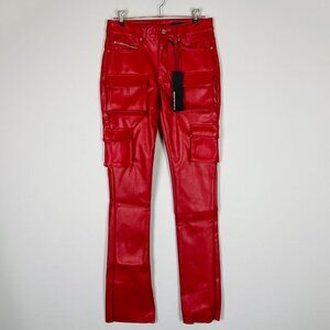 NWT Rockstar Original Khaza Red PU Leather Jeans Sz 32 Streetwear Biker Punk